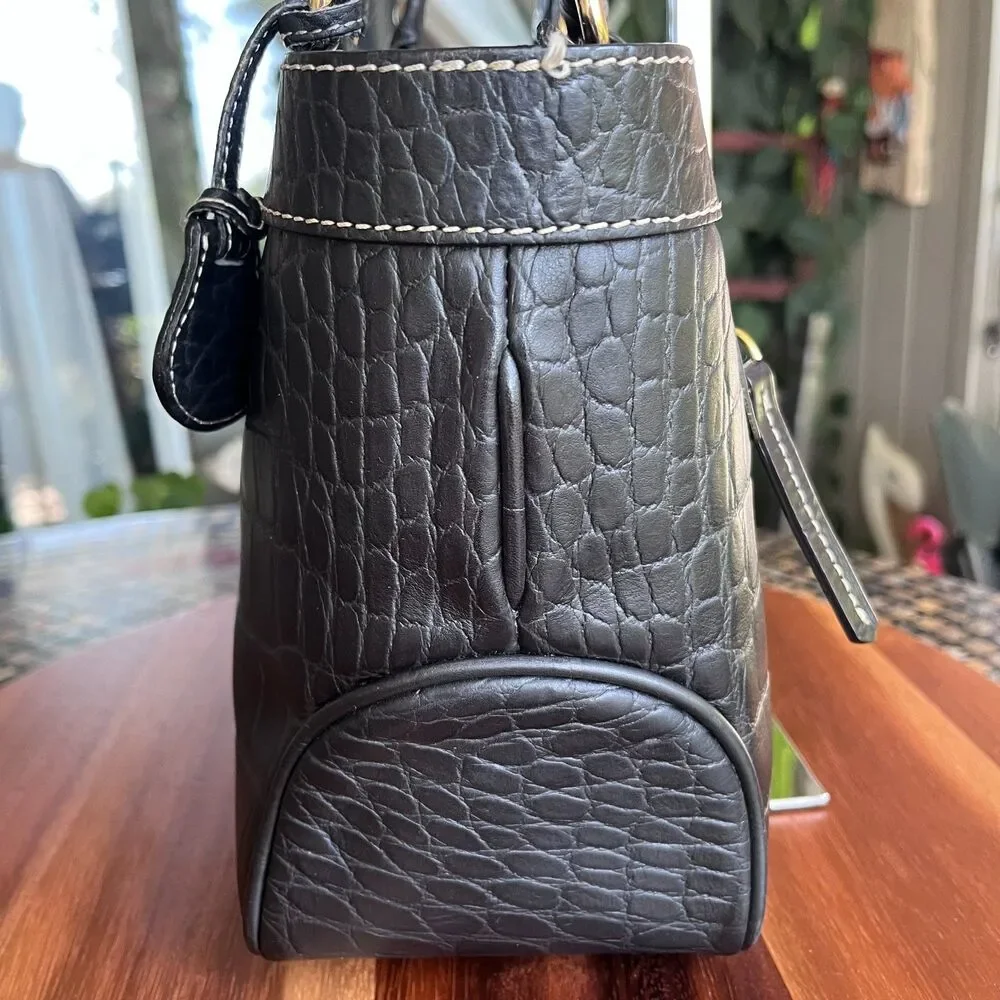Dooney & Bourke Croc Embossed Black Leather Satchel Shoulder Bag